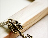 Keys II -- Antique Bronze Key, Charm Necklace, Vintage Styled Jewelry, Victorian Look Necklace, Layering Style, Gold Jewelry