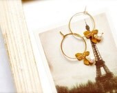Bliss II -- Pearl Floral Earrings - Gold Hoops, Floral Accents, Wedding Jewelry, Orchid Charms, Valentine, Garden Tea Party
