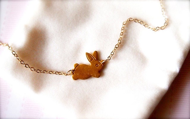 Flopsy -- Handstamped Rabbit Charm Necklace - Personalised Initials, Brass Rabbit, Valentine, Birthday, Everyday Classic, Easter, Layering