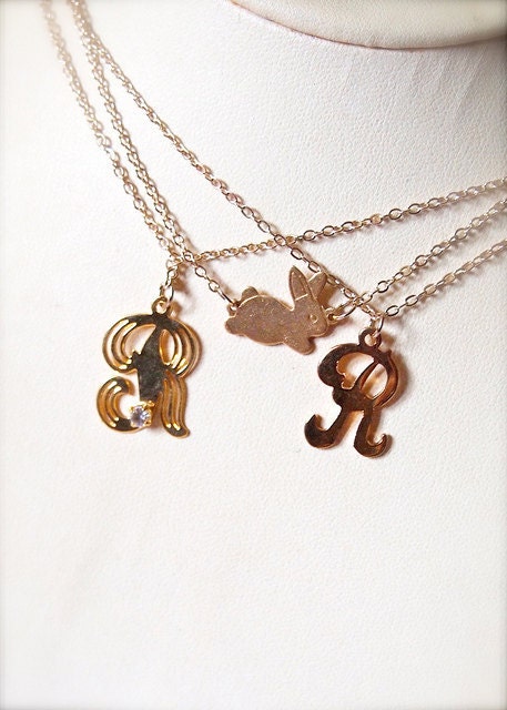 Flopsy -- Handstamped Rabbit Charm Necklace - Personalised Initials, Brass Rabbit, Valentine, Birthday, Everyday Classic, Easter, Layering