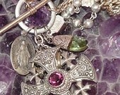 Gorgeous GOTHIC CROSS, Victorian Watch Chain And Silver Rosary Bead Necklace OOAK