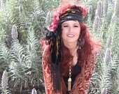 Back to the GYPSY that I was...Romantic STEVIE NICKS Flowers, feathers and Velvet Floral Head scarf Ooak