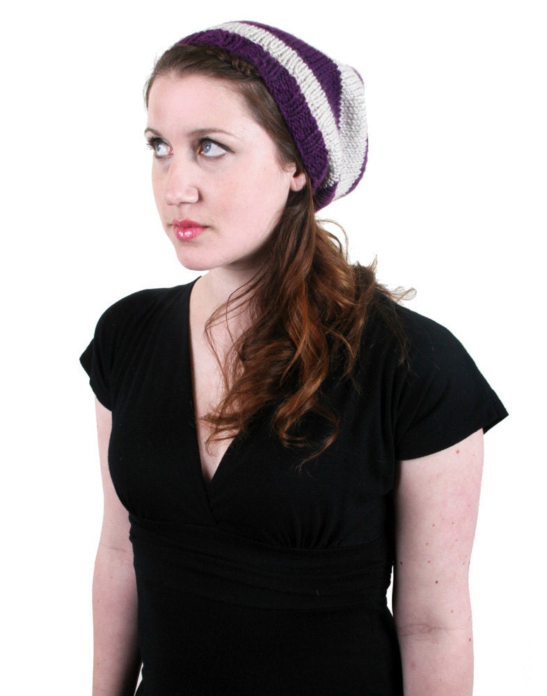 Purple and Beige Stripey Beanie