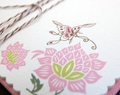 6 Pink and Green Flowers Scalloped Edge Note Card Set