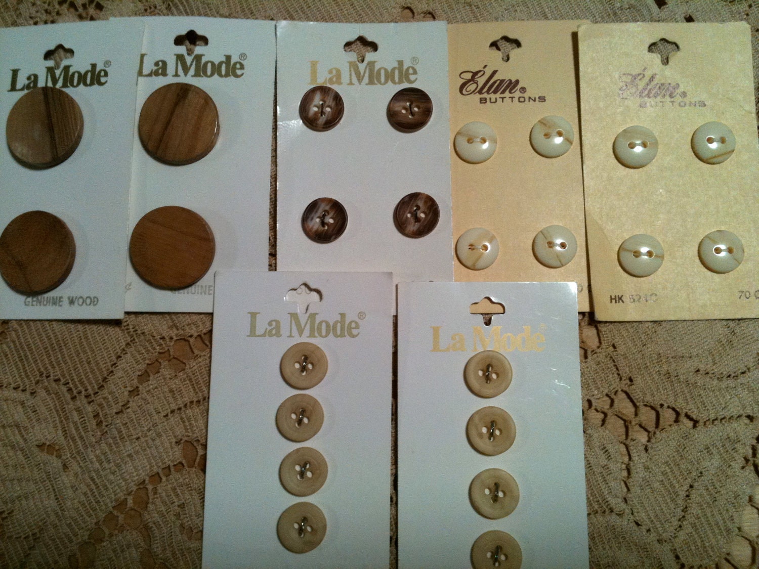 Vintage La Mode Buttons Brown Seven Sets on Original Cards From Sixties
