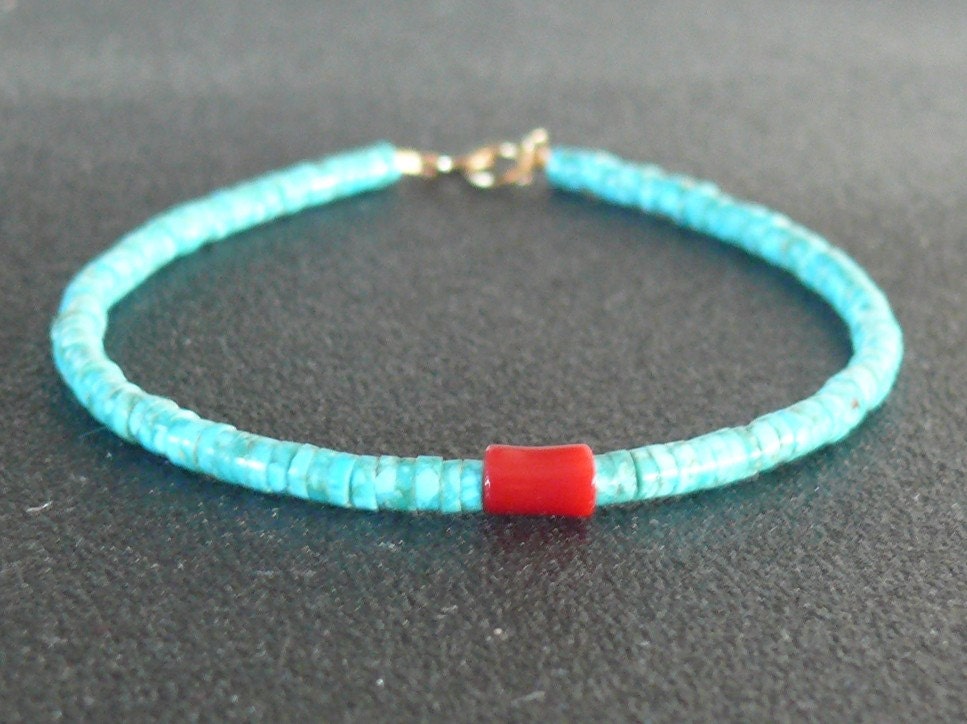 Turquoise and coral bracelet