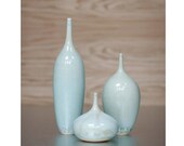 Trio of Medium Ceramic Bottle Vases in Blue-Green by Sara Paloma