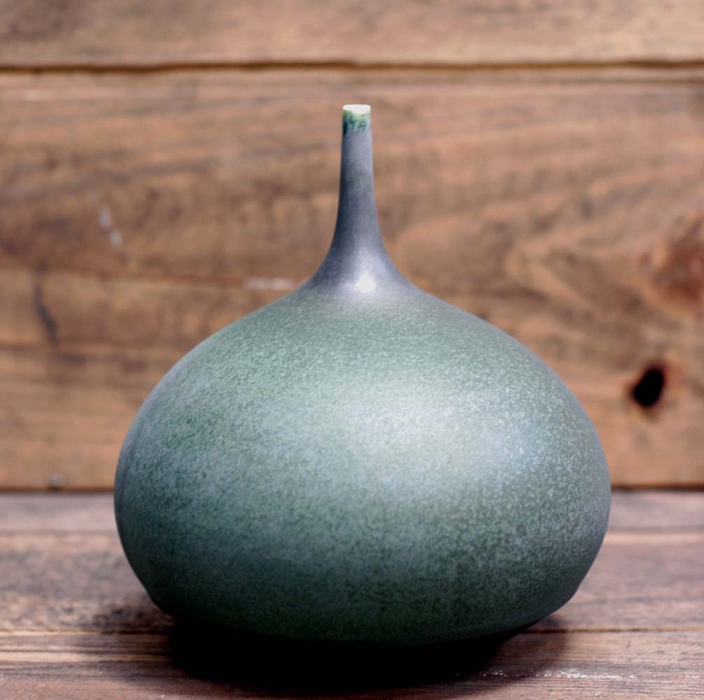Large Slate and Emerald Stoneware Rotund Vase