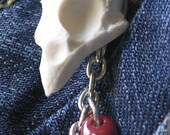 Blood Drops And Sparrow Skull Brooch