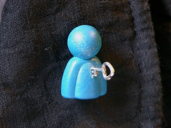 Key To My Heart Blue Person Game Piece Brooch Made With Recycled Plastic