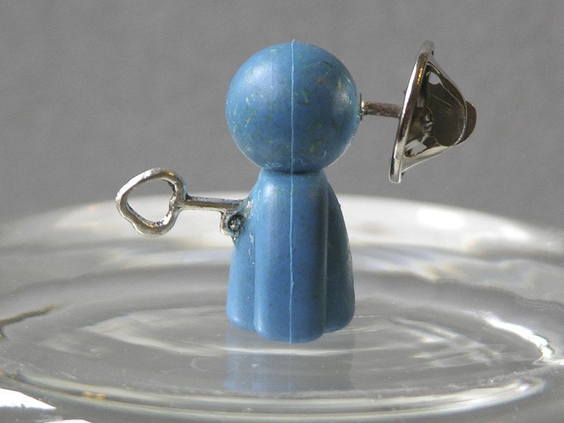 Key To My Heart Blue Person Game Piece Brooch Made With Recycled Plastic