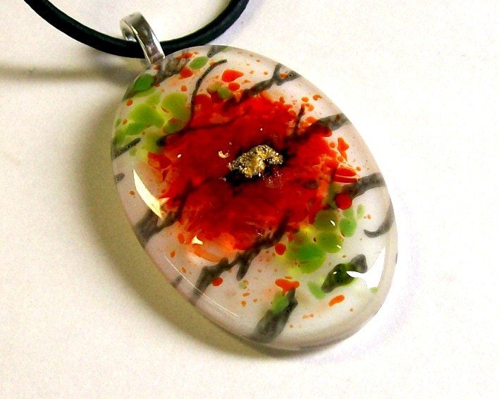 Fused Glass Pendant (Red Poppy)