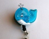 Fused Glass whale Badge Holder (turquoise)