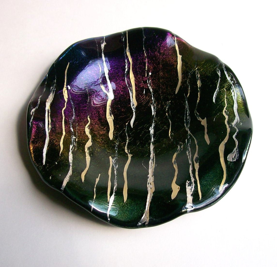 Items similar to Fused Glass Dish (Black Iridized with Mica Accents) on