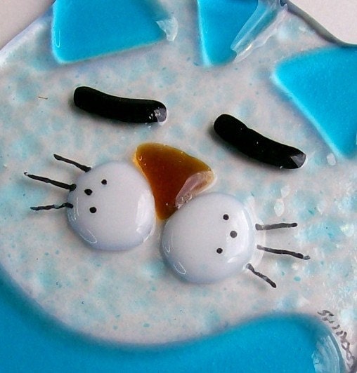 Fused Glass Suncatcher- Fat Cat (Turquoise)