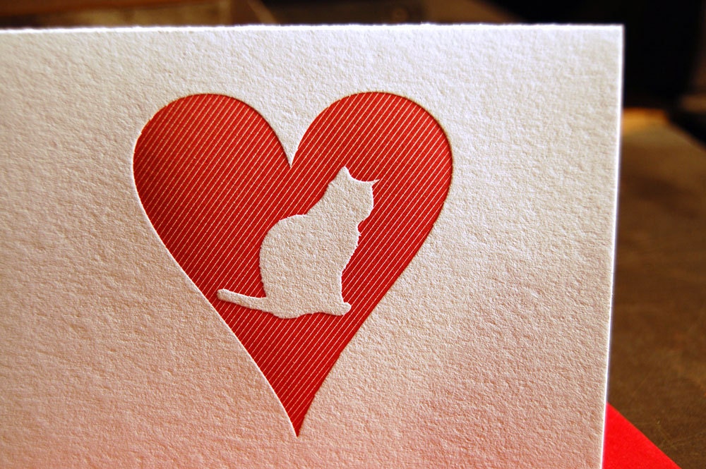 Heart: Cat, letterpress cards (set of 6)