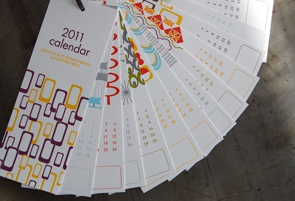 Mid-Century Modern 2011 letterpress wall calendar