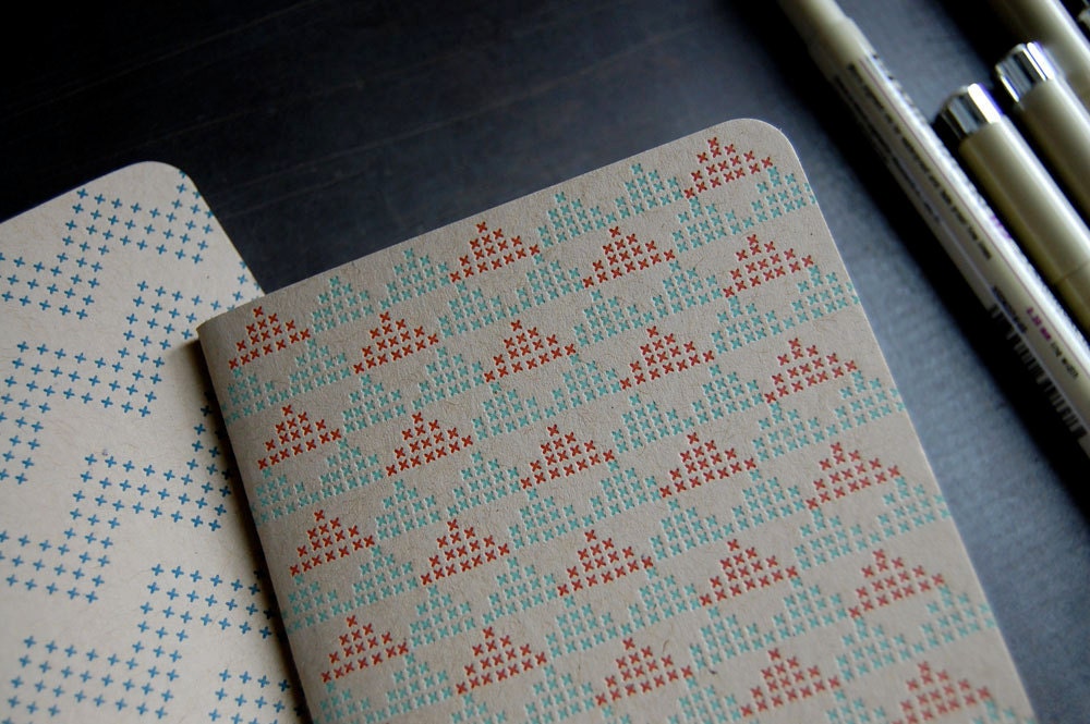 Letterpress Notebooks, cross stitch, set of 3