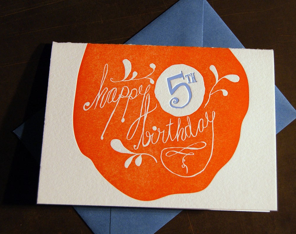 5th Birthday, letterpress card