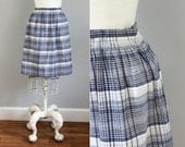 1970s nautical blue country stripe plaid woven skirt - M