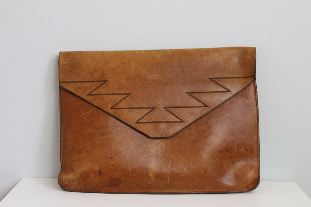 Vintage rustic southwestern large leather organizer laptop bag
