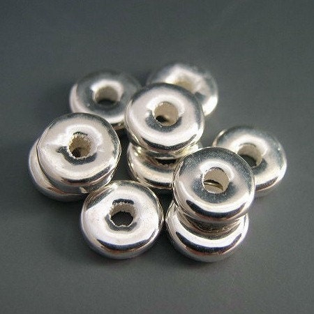 Naos - Bright Silver Donuts Rondels Roundels Rondelles Spacers - Mykonos Greek Ceramic Beads (10 pack)- 2mm x 8mm