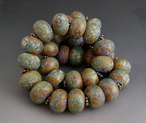 SPECIAL ORDER Naos Glass - Lily Pad Gardens Mega Set - Handmade Lampwork Beads SRA - Lavender Teal Rust