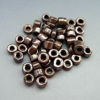 BEAUTIFUL COLOR - Mykonos Greek Ceramic Beads (50) - Bronze Patina TINY Tubes Heishi Spacers - 3mm