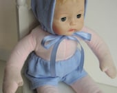 waldorf doll clothes, Blue Flannel Bonnet and Shorts for your Doll, 12 inch