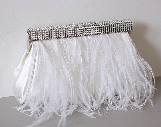 ELISE  Crystal and Ostrich Trimmed Clutch