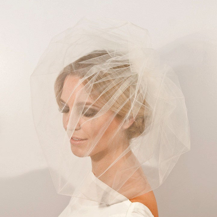 Tulle, Pouf Veil, Birdcage Veil, Blusher, Bridal Veil, Double Layer Tulle Veil, - JULIANE