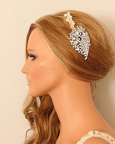 Leaf Headpiece, Bridal Headpieces, Rhinestones Head Piece, - BAUBLES AND LEAF