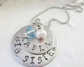 Personalized Big Sister / Middle Sister / Little Sister necklace with swarovski birthstones, butterfly, or flower