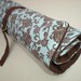 large knitting needle case - romantic chocolate floral on blue - 36 pockets
