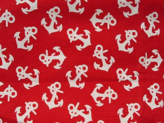 Vintage Nautical Red Anchors Fabric Scrap