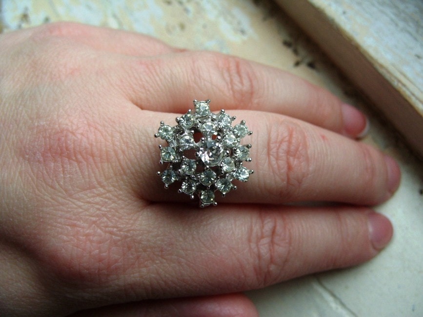 FREE SHIPPING Vintage Rhinestone Cocktail Ring - Signed Park Lane