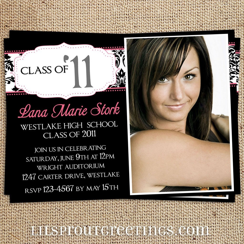 Damask Photo Graduation Announcement Invitation - High School College