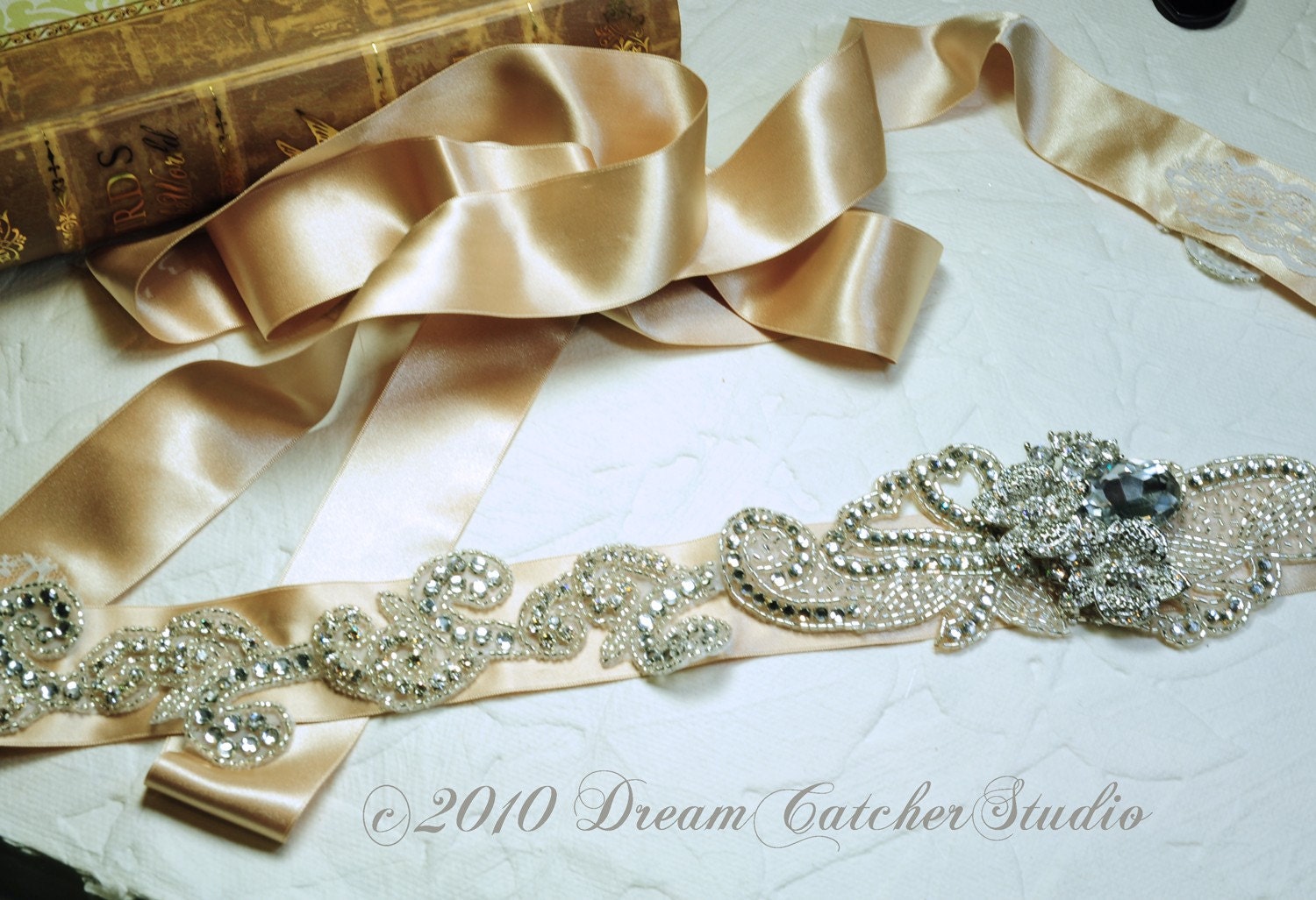 Lilliana Sash with taupe ribbon and extra yrd for boquet.