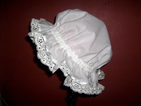Toddler M'Lady Mob trimmed with white satin and lace RESERVED for JR