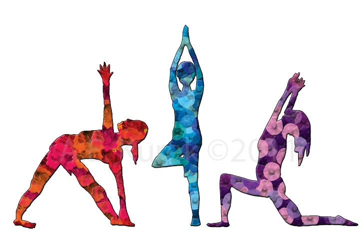 Yoga Art Print - Three Women in Yoga Poses - 5x7 Print