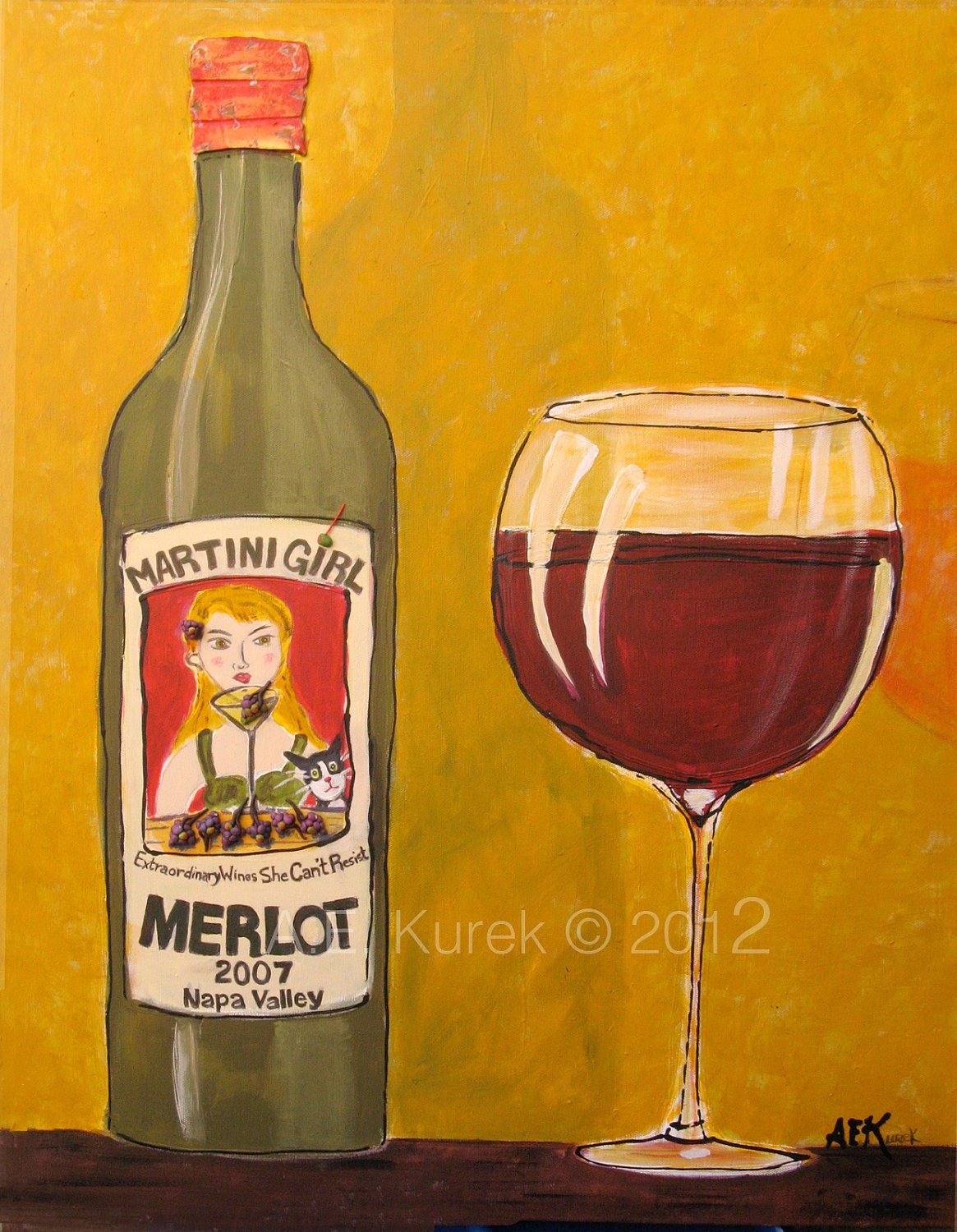 Wine Art - Martini Girl - Merlot Red Wine - 5x7 Print