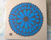 SALE - Blue Peacocky Flower Print on Wood (silkscreen, limited edition)