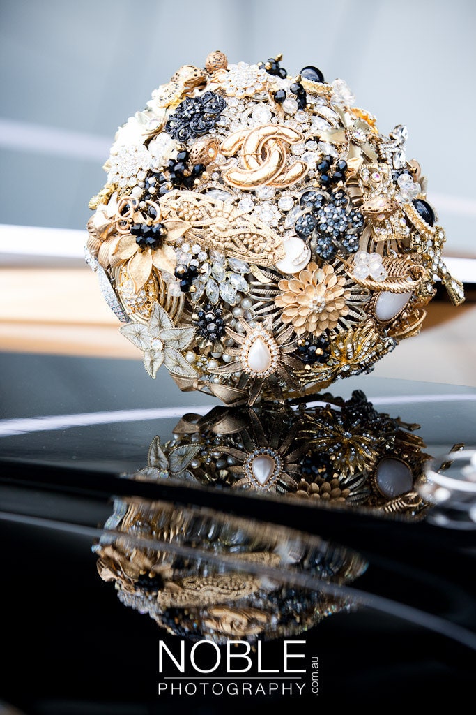 Lillybuds Decadence Gold and Black Wedding Bouquet of Brooches
