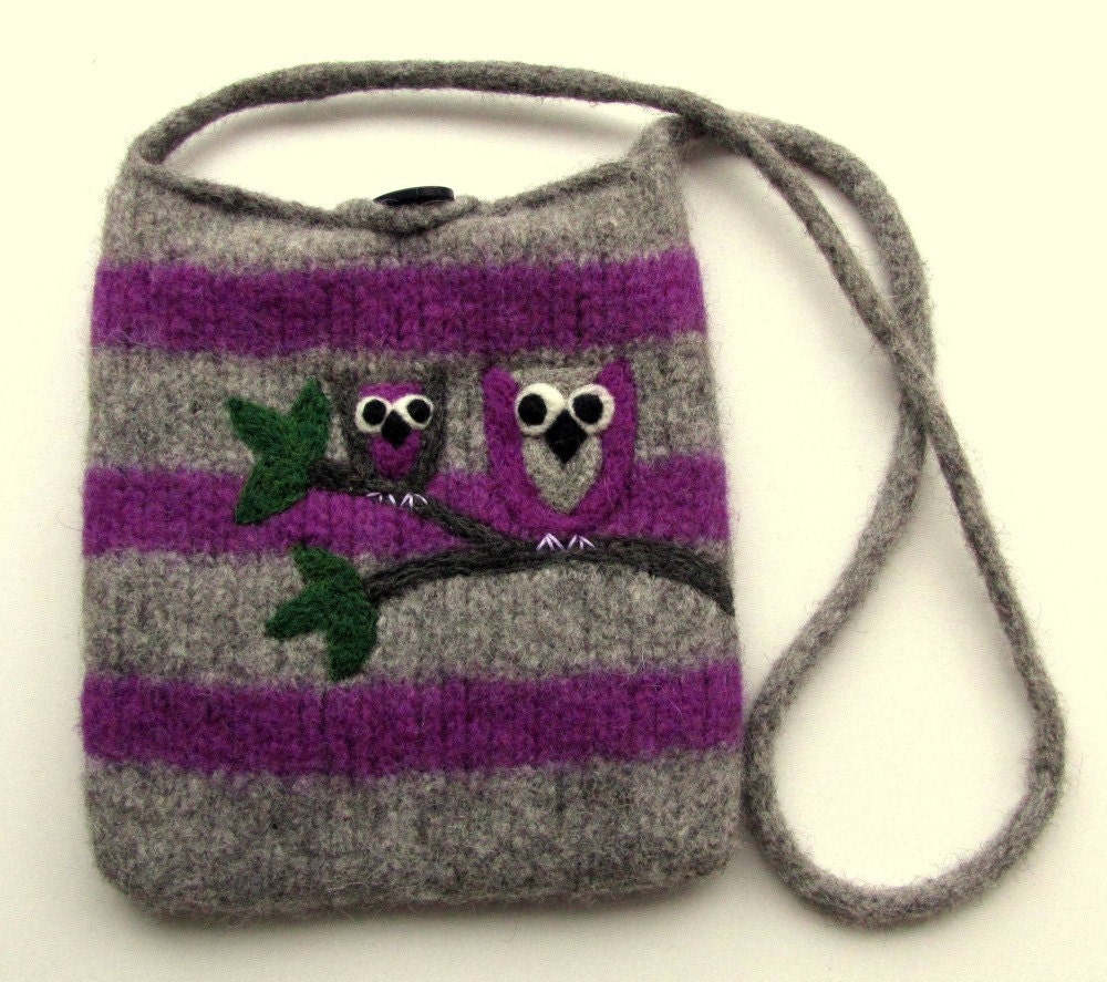 Felted bag handbag tote with needle felted violet by HandmadebyMia