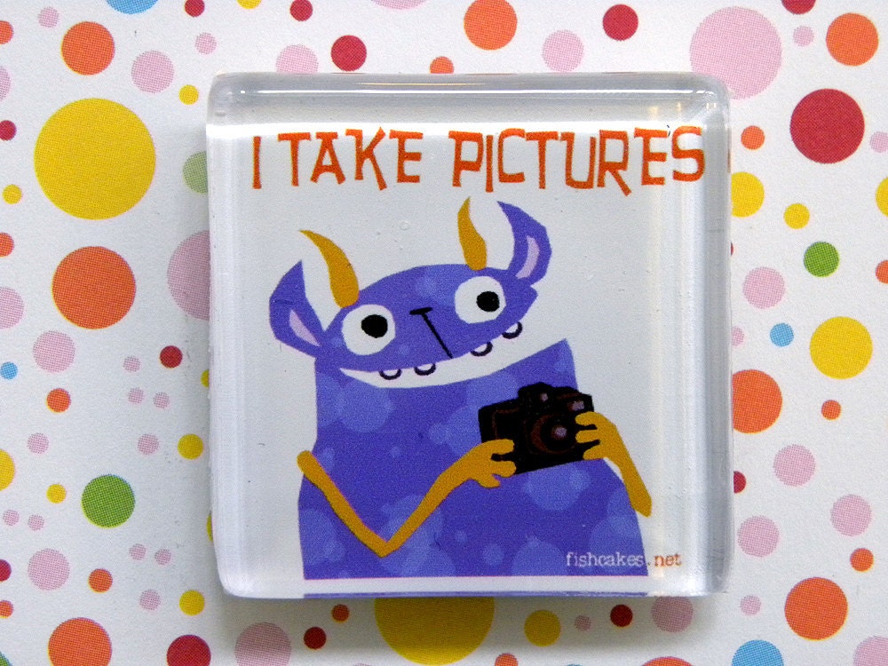 I Take Pictures -- square glass monster magnet