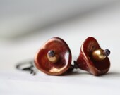 Dark red and gold flower earrings - freshwater pearl