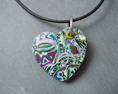 Lavender and Green Heart Pendant with Black Cord