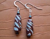 Blue Swirls on Brown Drop Polymer Clay Earrings