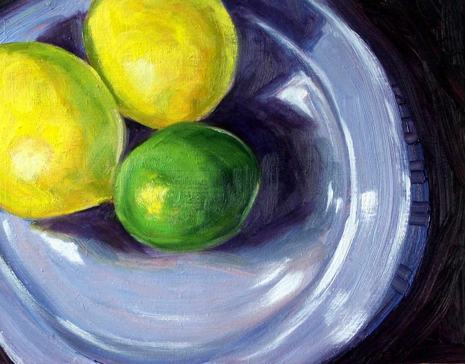 Still Life Oil Painting, Lemon Lime Citrus, Original 8x10 Wall Decor, Yellow, Green, Fruit, Abstract, Kitchen Art, Kitchen Decor