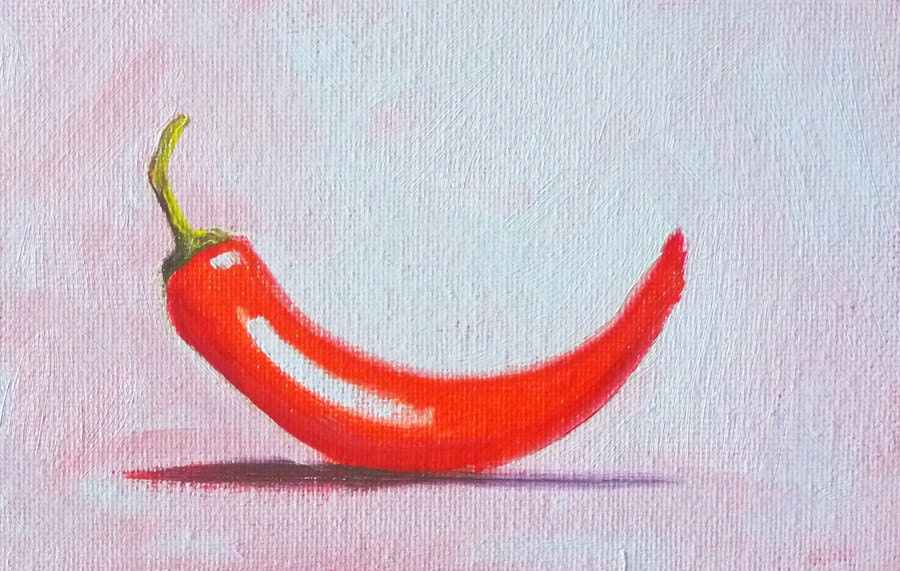 Oil Painting, Small Still Life, Red Pepper, Original, Kitchen Art, 4x6, Canvas, Vegetable, Southwestern, Wall Decor, Home Decor